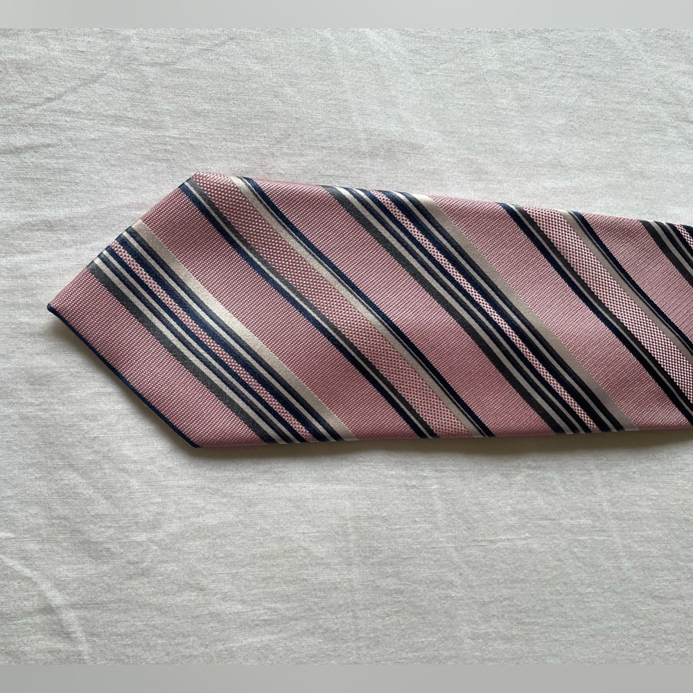 Vintage Tasso Elba Pink & Navy Striped Silk Tie
